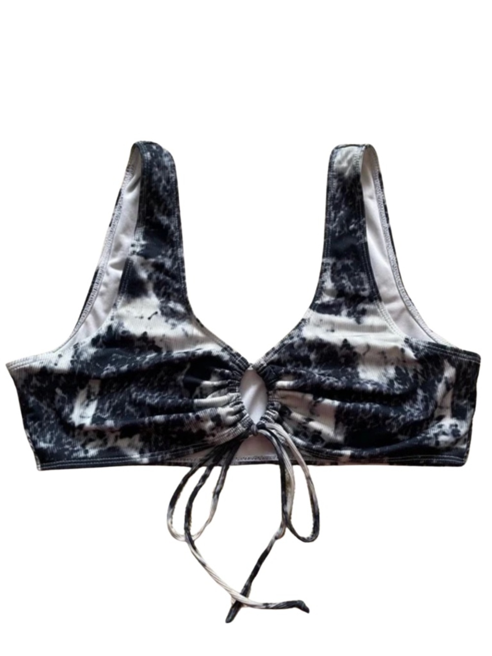 4/$20➡️  Black & White Tie-Dye Ribbed Bikini Top Cinched Cutout – Plus Size 2X